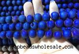 CAA1360 15.5 inches 14mm round matte plated druzy agate beads