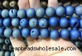 CAA1378 15.5 inches 16mm round matte plated druzy agate beads