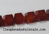 CAA146 15.5 inches 12*14mm faceted cube red agate gemstone beads