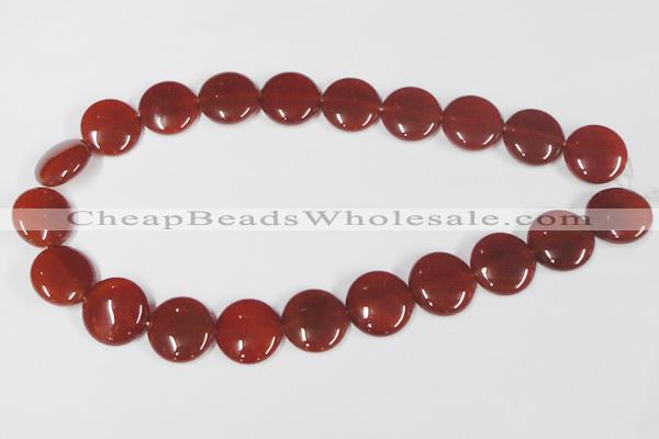 CAA159 15.5 inches 20mm flat round red agate gemstone beads