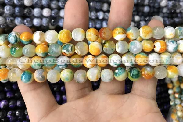 CAA1707 15 inches 8mm faceted round fire crackle agate beads