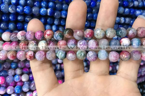 CAA1708 15 inches 8mm faceted round fire crackle agate beads