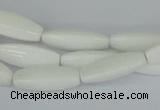 CAA22 15.5 inches 7*20mm faceted rice white agate gemstone beads