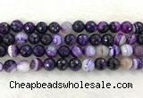 CAA2215 15.5 inches 12mm faceted round banded agate beads