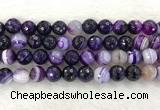 CAA2216 15.5 inches 14mm faceted round banded agate beads