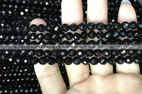 CAA2416 15.5 inches 6mm faceted round black agate beads wholesale