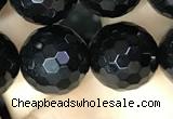 CAA2432 15.5 inches 18mm faceted round black agate beads wholesale