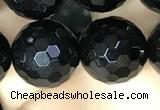 CAA2433 15.5 inches 20mm faceted round black agate beads wholesale