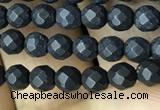 CAA2436 15.5 inches 3mm faceted round matte black agate beads