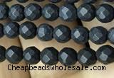 CAA2437 15.5 inches 4mm faceted round matte black agate beads