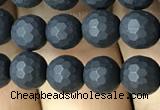 CAA2438 15.5 inches 6mm faceted round matte black agate beads