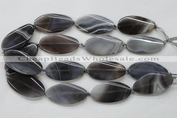 CAA244 15.5 inches 25*50mm twisted oval grey line agate beads