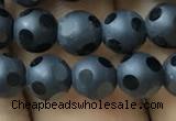 CAA2458 15.5 inches 6mm carved round matte black agate beads