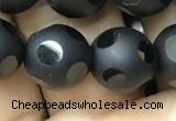 CAA2461 15.5 inches 12mm carved round matte black agate beads