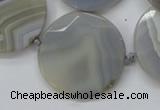 CAA251 15.5 inches 35mm faceted coin grey line agate beads