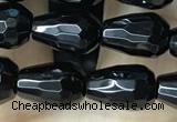 CAA2510 15.5 inches 6*9mm faceted teardrop black agate beads