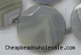 CAA252 15.5 inches 40mm faceted coin grey line agate beads