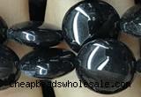 CAA2527 15.5 inches 12mm flat round black agate beads wholesale