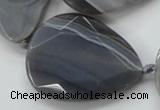 CAA256 15.5 inches 30*40mm faceted teardrop grey line agate beads