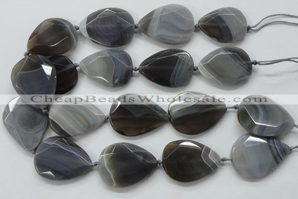 CAA256 15.5 inches 30*40mm faceted teardrop grey line agate beads