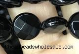 CAA2582 15.5 inches 14mm faceted coin black agate beads wholesale