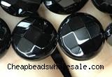 CAA2584 15.5 inches 18mm faceted coin black agate beads wholesale