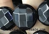 CAA2586 15.5 inches 25mm faceted coin black agate beads wholesale