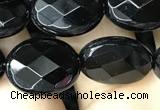 CAA2593 15.5 inches 12*16mm faceted oval black agate beads wholesale