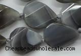 CAA260 15.5 inches 24*32mm twisted & faceted teardrop grey line agate beads