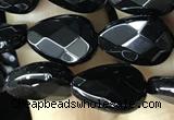 CAA2600 15.5 inches 8*12mm faceted flat teardrop black agate beads