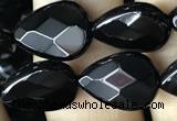 CAA2601 15.5 inches 10*14mm faceted flat teardrop black agate beads