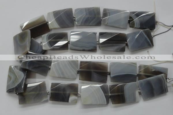 CAA262 25*35mm twisted & faceted rectangle grey line agate beads