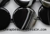 CAA264 15.5 inches 24mm flat round black line agate gemstone beads