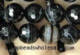 CAA2646 15.5 inches 8mm faceted round banded black agate beads