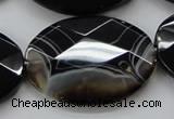 CAA276 15.5 inches 30*40mm faceted oval black line agate beads