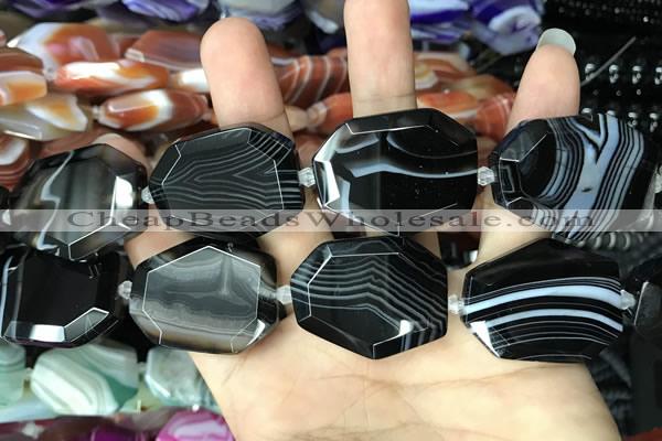 CAA2776 25*32mm - 27*35mm faceted freeform line agate beads