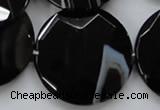 CAA281 15.5 inches 35mm faceted coin black line agate beads