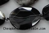 CAA284 15.5 inches 28*38mm faceted freeform black line agate beads