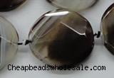 CAA290 15.5 inches 35mm faceted coin black line agate beads