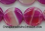 CAA310 15.5 inches 24mm flat round fuchsia line agate beads