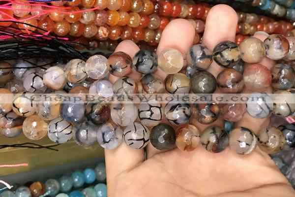 CAA3130 15 inches 12mm faceted round fire crackle agate beads wholesale