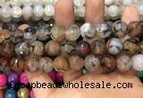 CAA3148 15 inches 12mm faceted round fire crackle agate beads wholesale