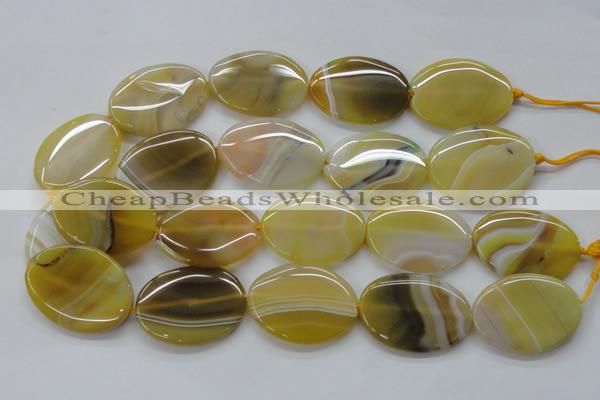 CAA321 15.5 inches 30*40mm oval yellow line agate beads