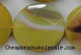 CAA328 15.5 inches 35mm faceted coin yellow line agate beads