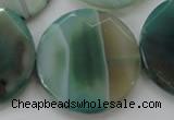 CAA335 15.5 inches 35mm faceted coin green line agate beads