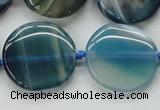 CAA340 15.5 inches 25mm flat round blue line agate beads