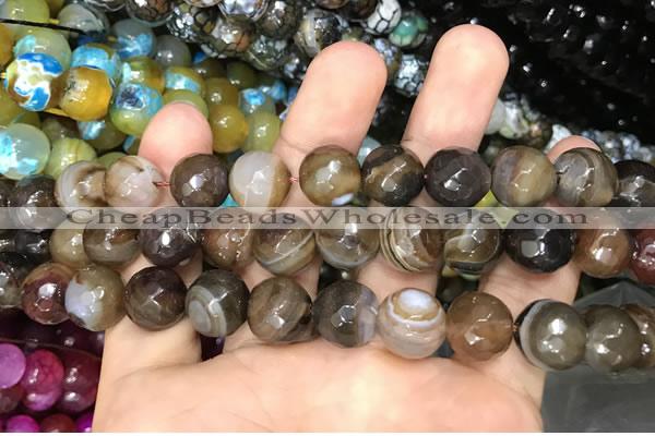 CAA3411 15 inches 12mm faceted round agate beads wholesale