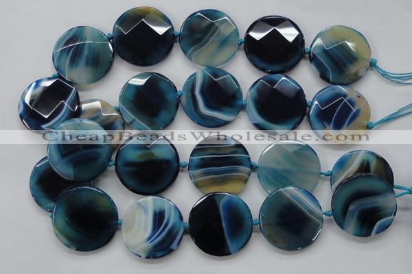 CAA348 15.5 inches 18mm faceted coin blue line agate beads