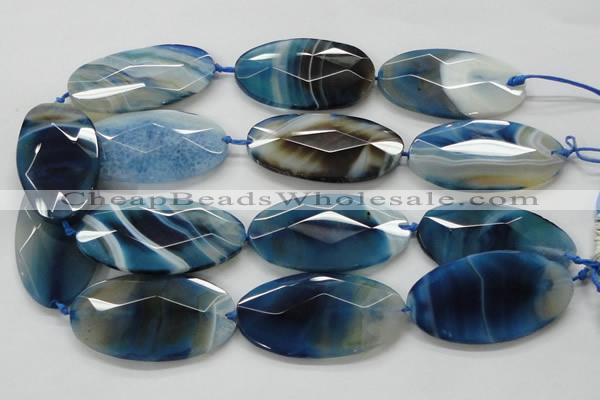 CAA352 15.5 inches 30*60mm faceted oval blue line agate beads