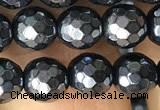 CAA3555 15.5 inches 6mm faceted round AB-color black agate beads